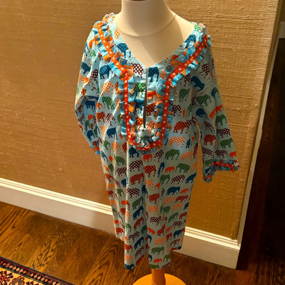 Colorful Elephant Print Tunic Dress Coverup
